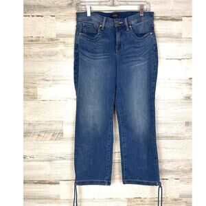 NYDJ Womens 4 Blue Distressed Cinch Ankle Medium Weight Denim Jeans